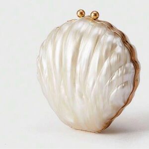 Elegant Pearl Shell Clutch with Gold Accents